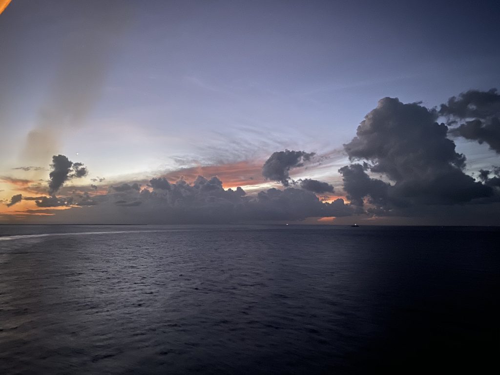 Sunset photo taken on the Carnival Conquest in 2019