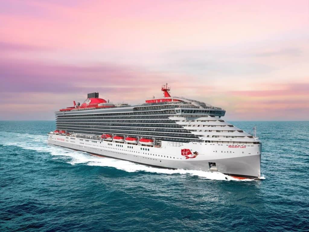 A photo of Virgin Voyages new cruise ship in 2023, Resilient Lady.